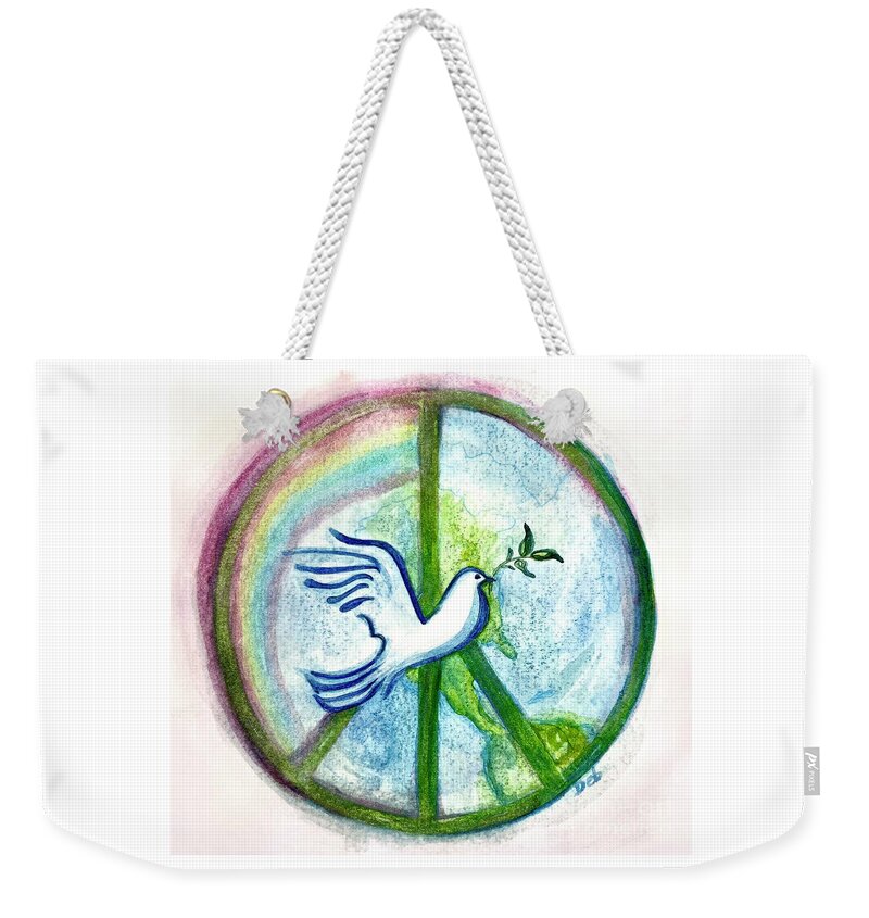 Peace Sign Weekender Tote Bag featuring the painting Peace on Earth by Deb Stroh-Larson