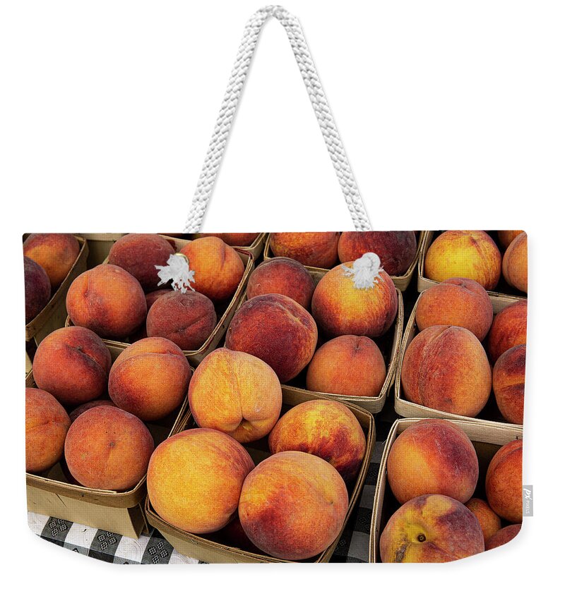 Peaches Farmers Market Fruit Weekender Tote Bag featuring the photograph Peaches at the Farmers Market by David Morehead