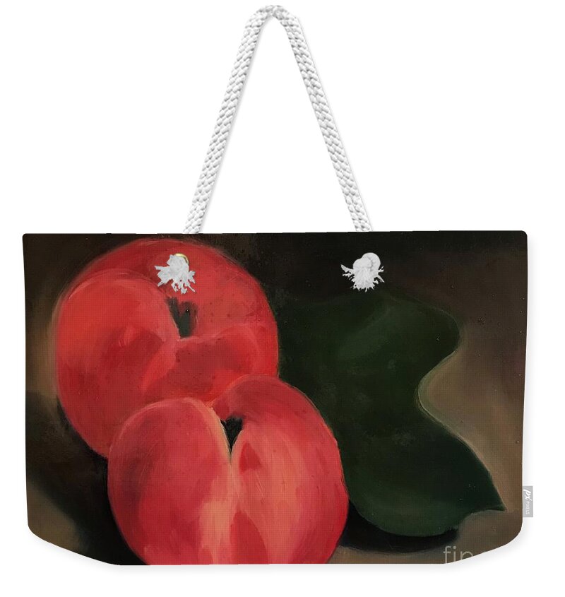 Original Art Work Weekender Tote Bag featuring the painting Peaches by Theresa Honeycheck
