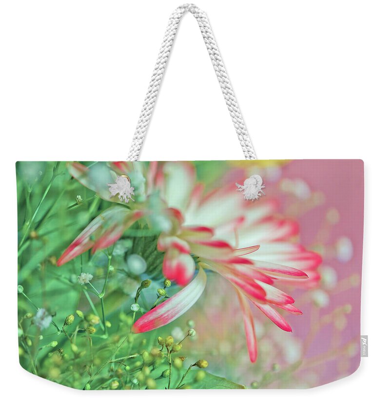 Cherish The Love Weekender Tote Bag featuring the photograph Peachy Petals by Az Jackson
