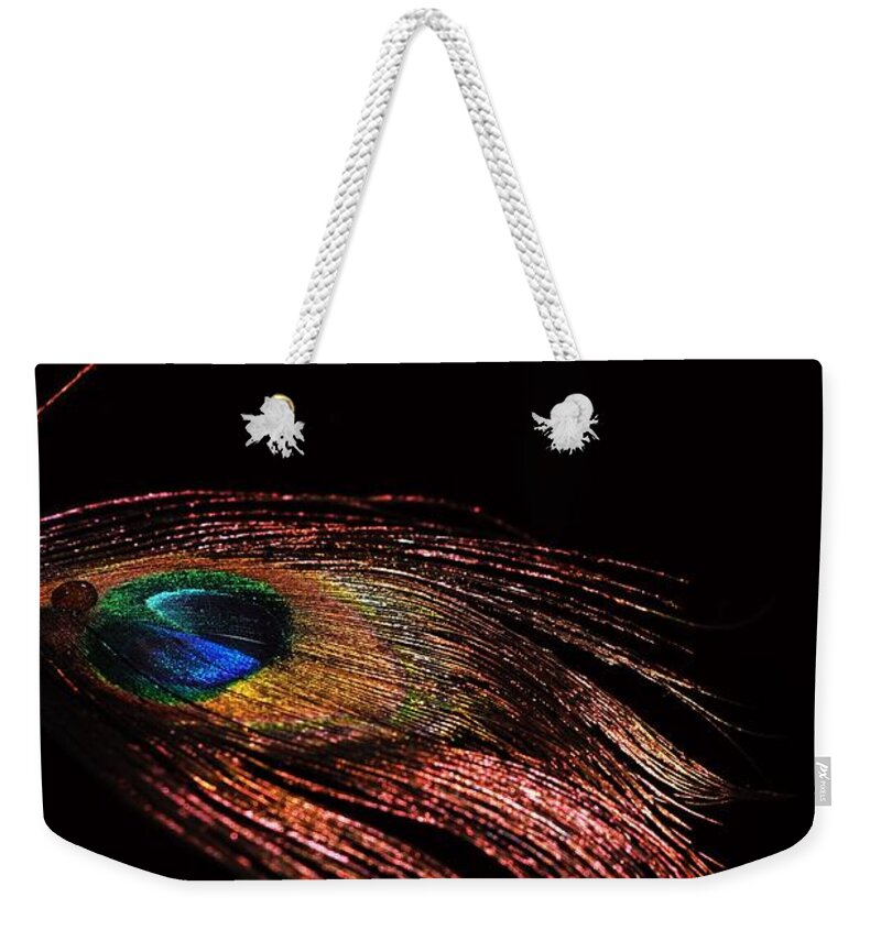 Peacock Feather Black Background Weekender Tote Bag by Lkb Art And  Photography - Fine Art America