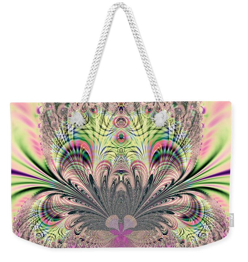Peacock Feathers Bouquet Fractal Weekender Tote Bag featuring the digital art Peacock Feathers Bouquet Fractal 157 by Rose Santuci-Sofranko