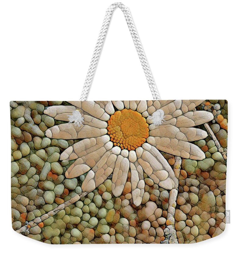 Daisy Weekender Tote Bag featuring the digital art Pebble Daisy by Elaine Berger