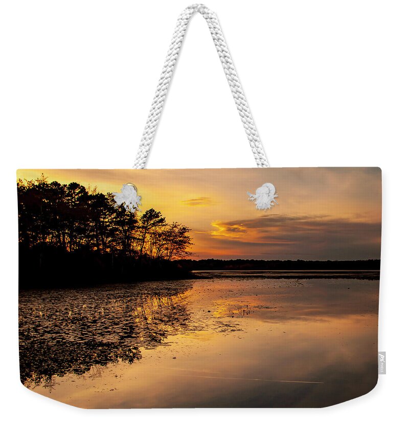 Sunset Weekender Tote Bag featuring the photograph Peconic Sunset by Cathy Kovarik