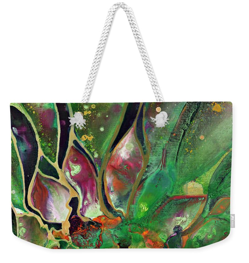 Florals Weekender Tote Bag featuring the painting Pedaling by Kasha Ritter