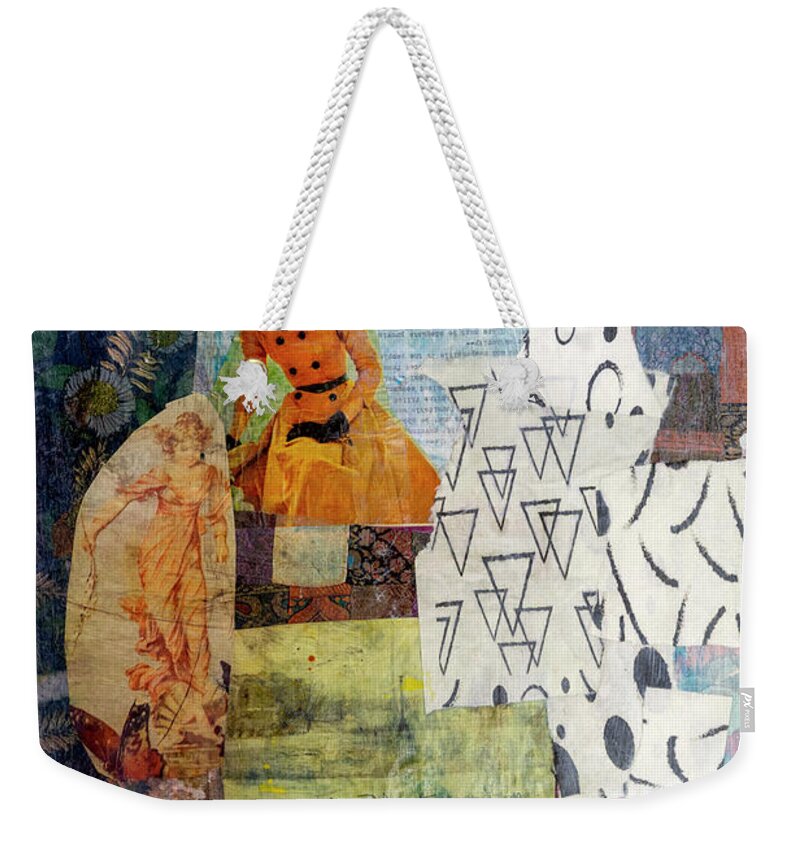 Collage Art Weekender Tote Bag featuring the mixed media Peeling Paper 820 by Cathy Anderson
