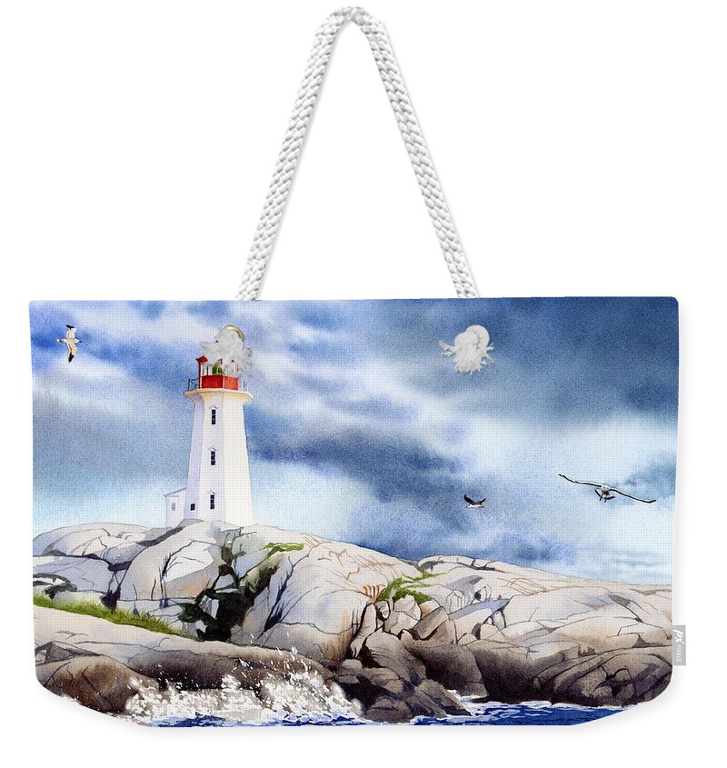 Peggy's Cove Lighthouse Weekender Tote Bag featuring the painting Peggy's Cove Lighthouse by Espero Art