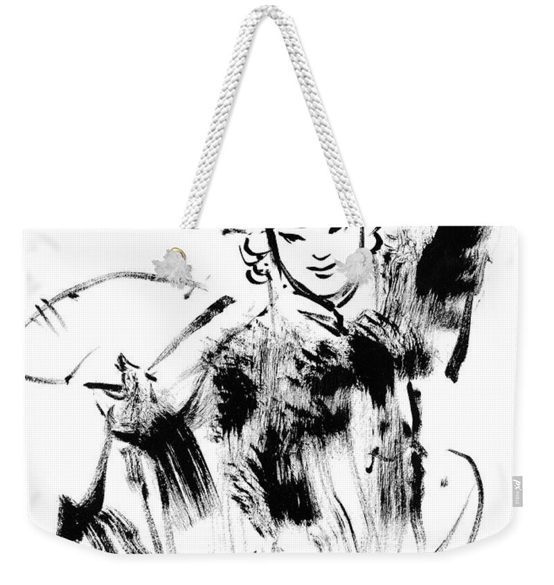 Horse Weekender Tote Bag featuring the drawing Peking Opera dancer actor-4- Arttopan Zen Freehand Chinese painting-Buddhist mood by Artto Pan