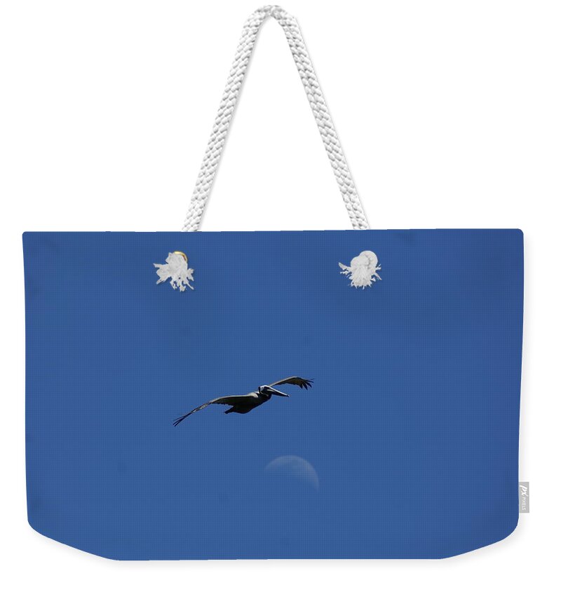 Pelican Weekender Tote Bag featuring the photograph Pelican Moon by Heather E Harman