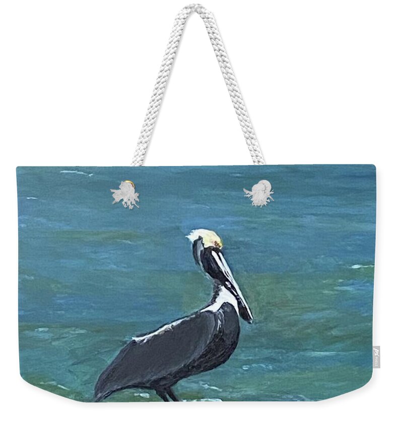 Painting Weekender Tote Bag featuring the painting Pelican Pride by Paula Pagliughi