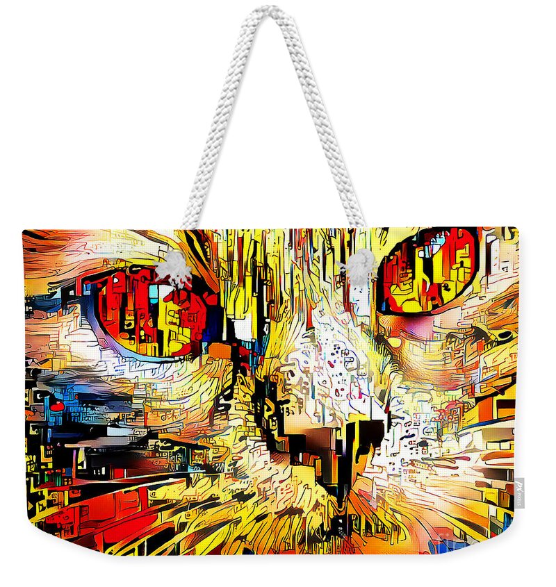 Wingsdomain Weekender Tote Bag featuring the photograph Penelope The Small Town Cat With Big City Dreams in Contemporary Vibrant Colors 20201009 by Wingsdomain Art and Photography