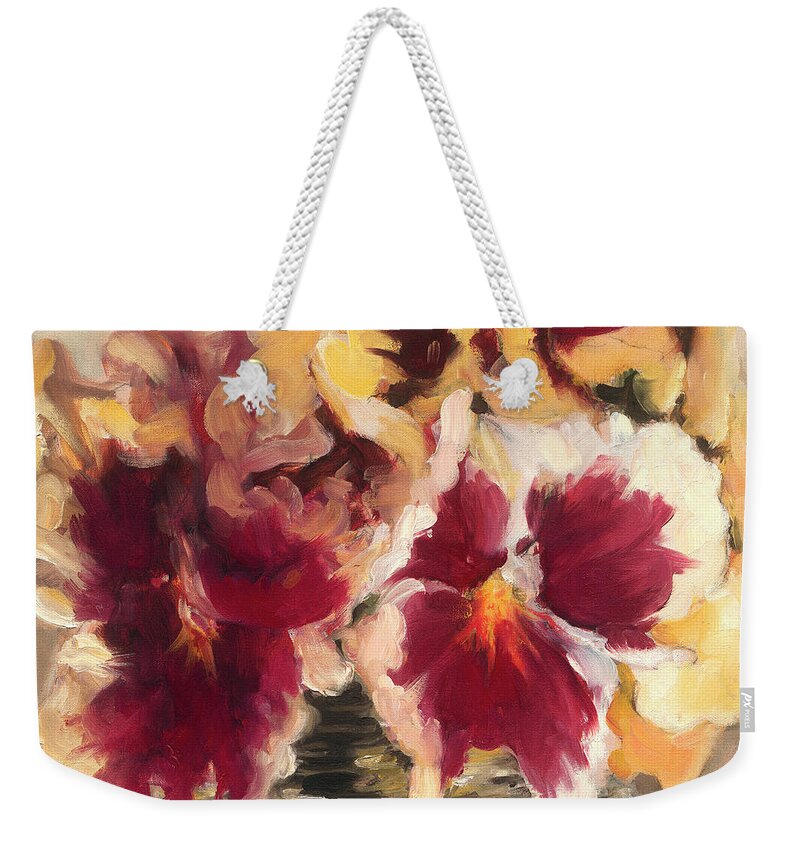 Flowers Weekender Tote Bag featuring the painting Pensee by Roxanne Dyer