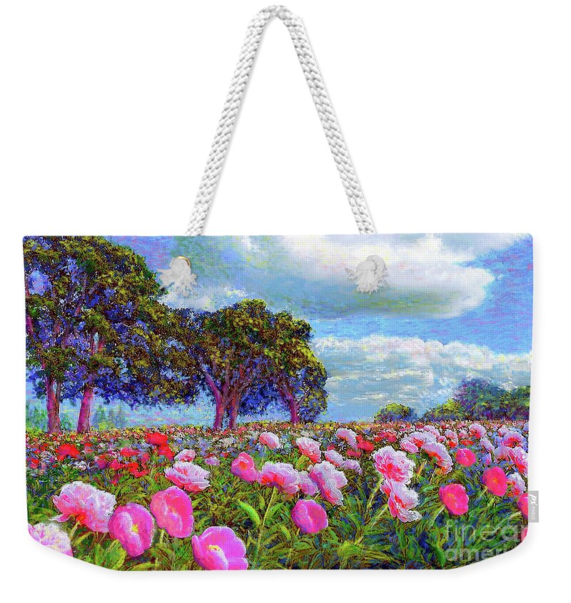 Floral Weekender Tote Bag featuring the painting Peony Heaven by Jane Small