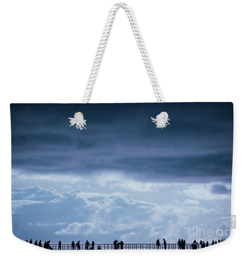 Silhouette Weekender Tote Bag featuring the photograph People in Silhouette on the San Diego Pier by Naomi Maya