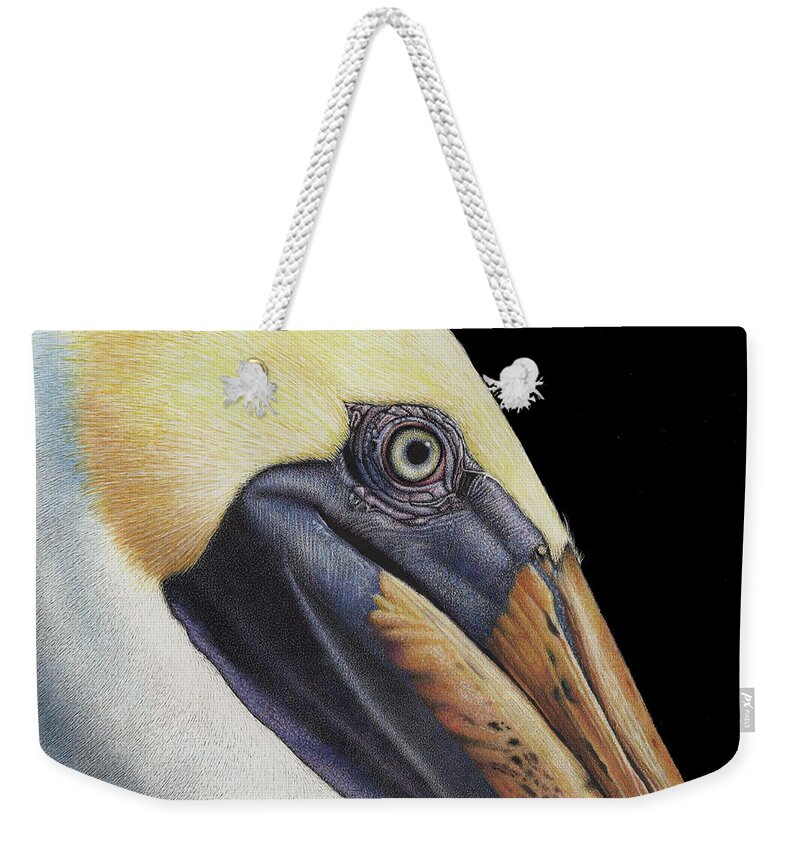 Pelican Weekender Tote Bag featuring the drawing Perfectly Poised by Sheryl Unwin