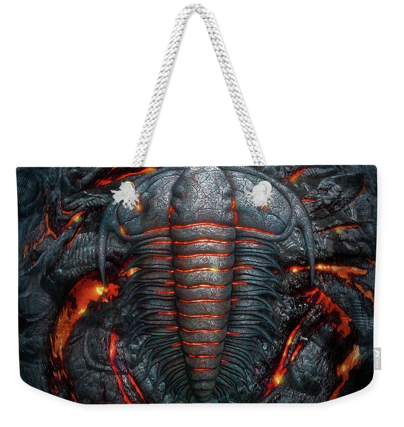 Trilobite Weekender Tote Bag featuring the digital art Permian Heat by Jerry LoFaro
