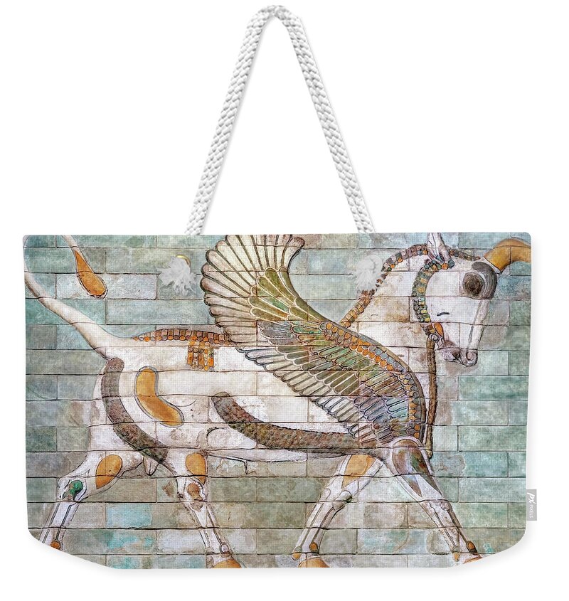 Persian Bull Weekender Tote Bag featuring the photograph Persian Winged Bull by Weston Westmoreland