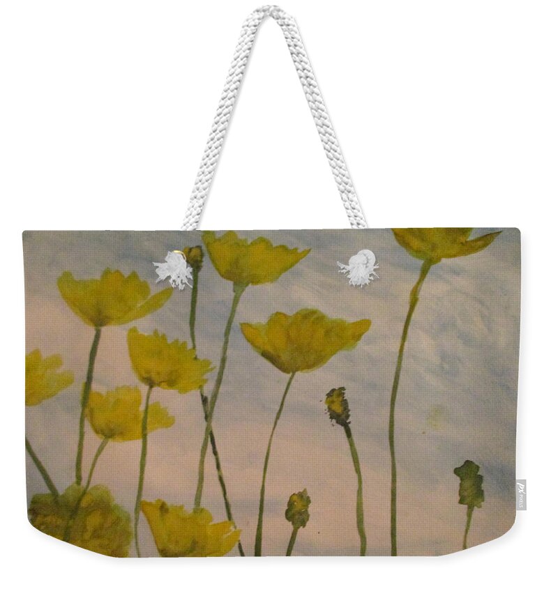 Wild Flowers Weekender Tote Bag featuring the painting Petalled Yellow by Jen Shearer