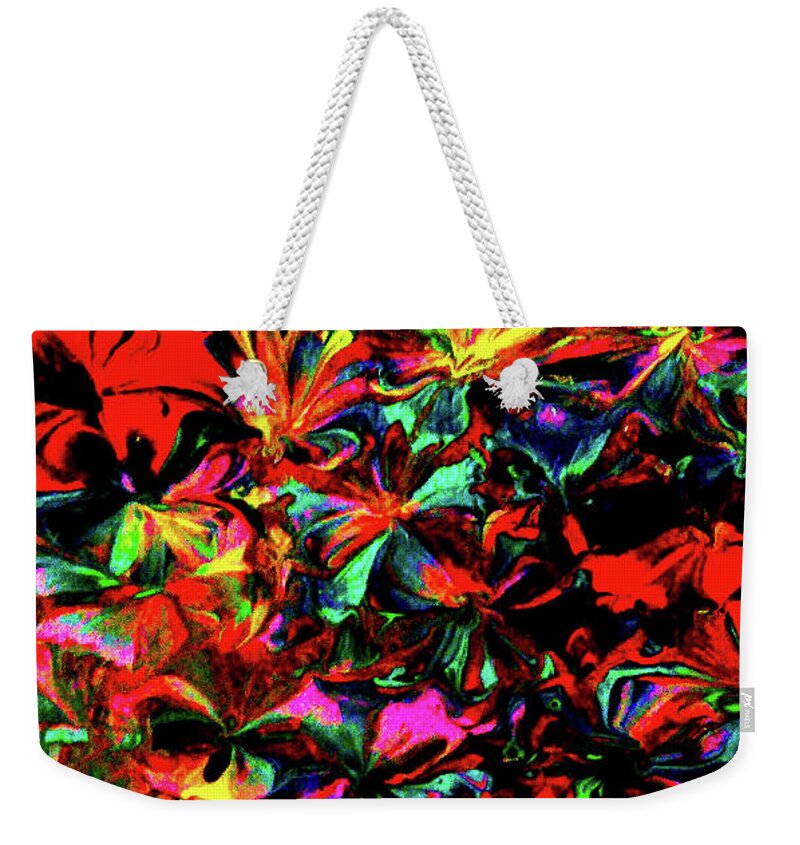 Red Weekender Tote Bag featuring the painting Petals Of Red by Anna Adams