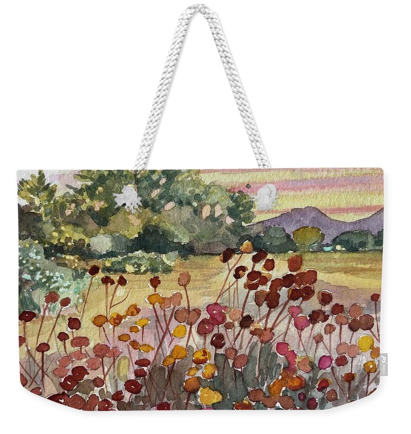Trees Weekender Tote Bag featuring the painting Peter Strauss Ranch Seed Heads by Luisa Millicent