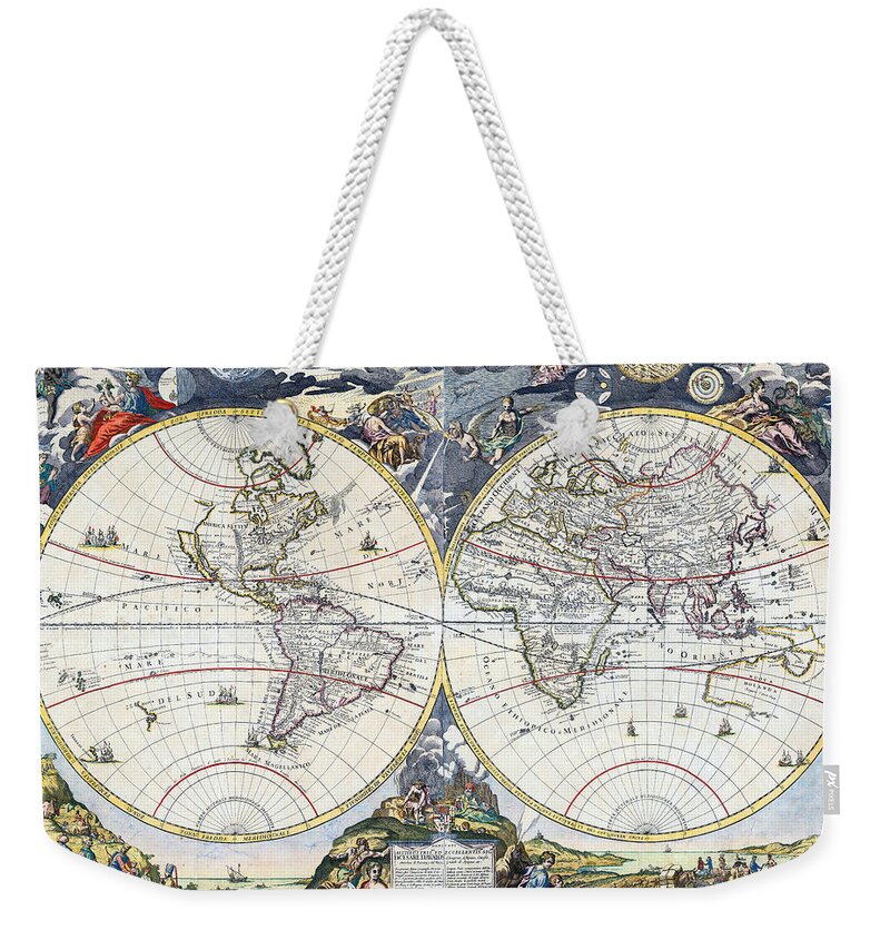 Petrini World Map 1700 Weekender Tote Bag featuring the photograph Petrini World Map 1700 by Weston Westmoreland