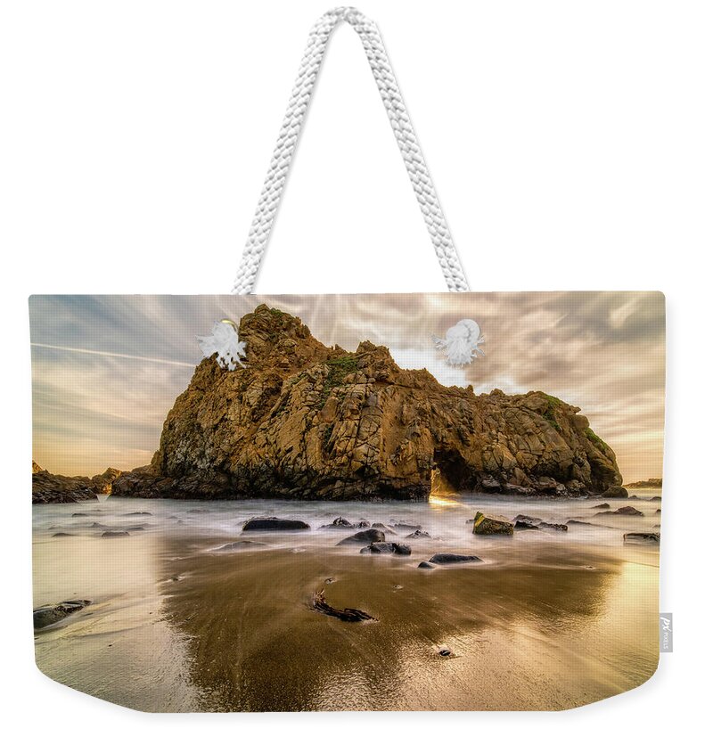 Pfieffer Beach Weekender Tote Bag featuring the photograph Pfieffer Beach Sunset - Keyhole Offset by Kenneth Everett