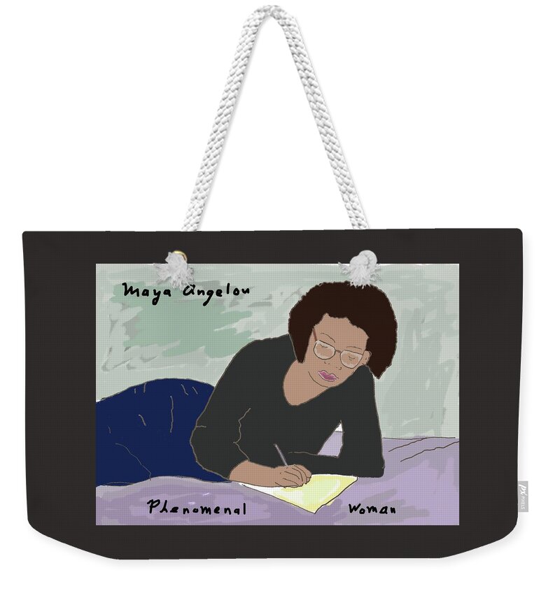 Maya Angelou Weekender Tote Bag featuring the drawing Phenomenal Woman by Ashley Rice