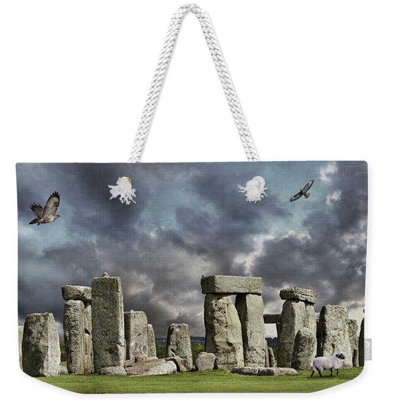Landscapes Weekender Tote Bag featuring the photograph Ancient Stone - Photo of Stonehenge stone circle #1 by Paul E Williams