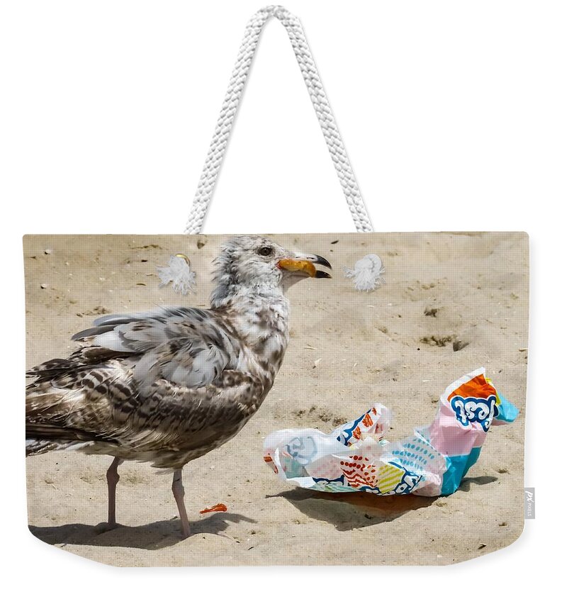 Birds Weekender Tote Bag featuring the photograph Picnic on the Beach by Linda Stern