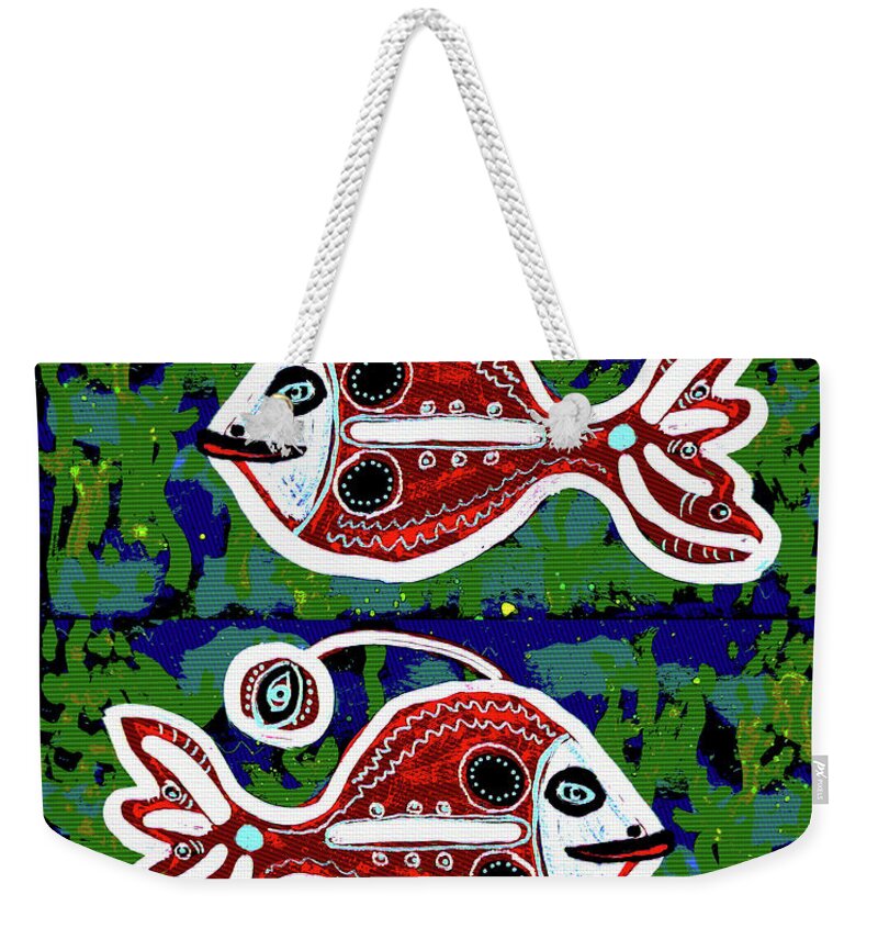 Zodiac Weekender Tote Bag featuring the digital art PISCIES - double 3 eyes by Mimulux Patricia No