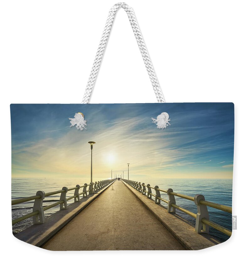 Versilia Weekender Tote Bag featuring the photograph Pier of Forte dei Marmi at sunset by Stefano Orazzini