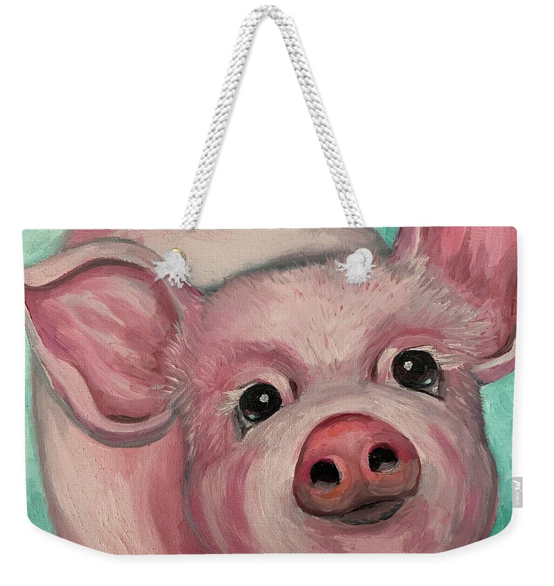 Pig Weekender Tote Bag featuring the painting Piglet by Barbara Landry