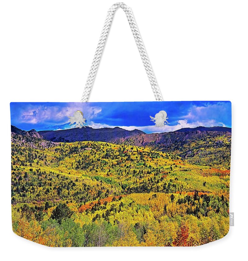 Jon Burch Weekender Tote Bag featuring the photograph Pikes Peak Autumn by Jon Burch Photography