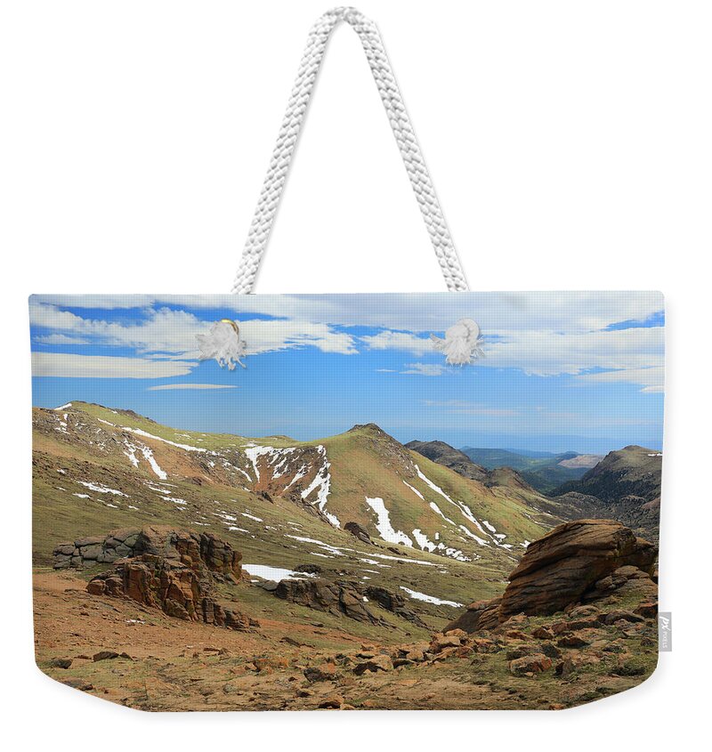 Pikes Peak Landscape View Weekender Tote Bag featuring the photograph Pikes Peak Overlook Colorado by Dan Sproul