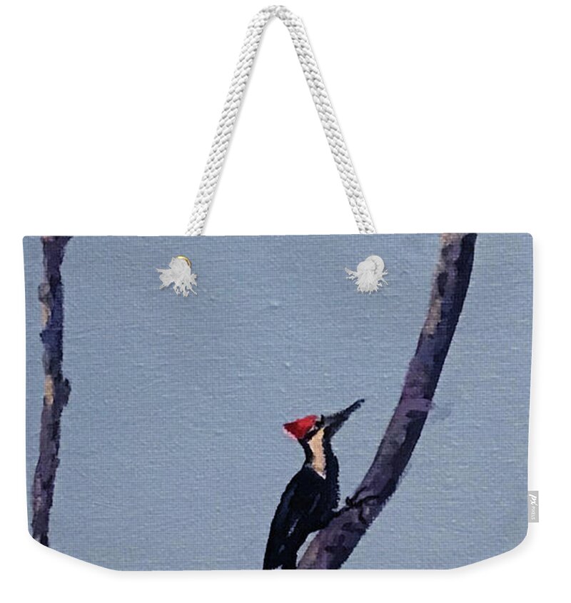 Woodpecker Weekender Tote Bag featuring the painting Pileated Woodpecker by Anne Marie Brown