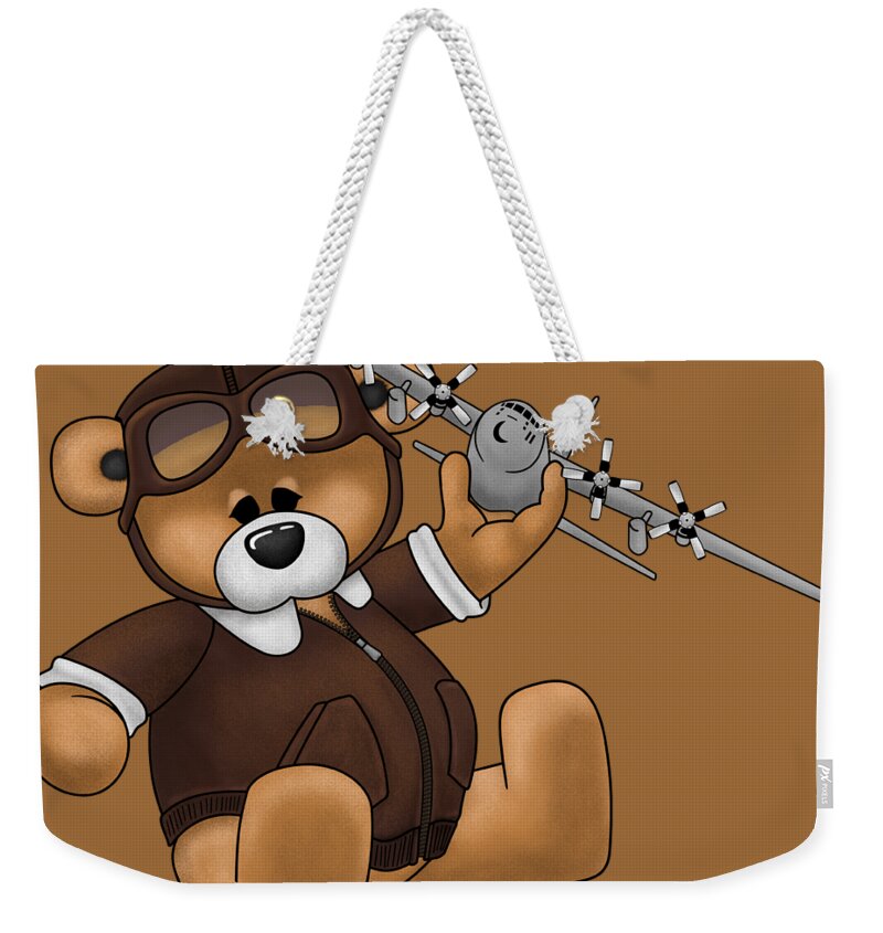 C-130 Weekender Tote Bag featuring the digital art Pilot Bear - Playtime by Michael Brooks