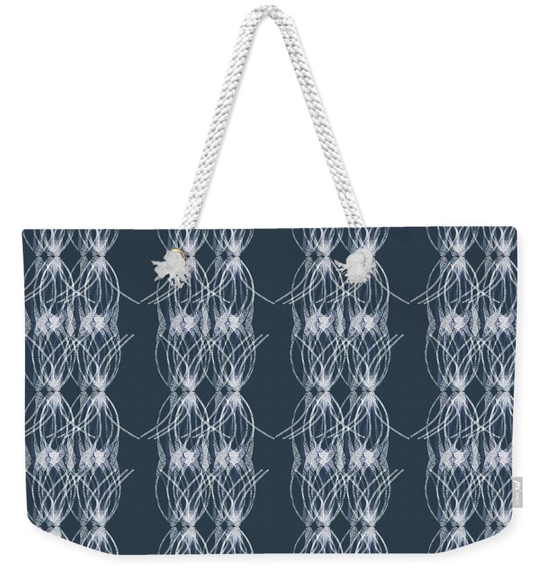 Geometric Weekender Tote Bag featuring the digital art Pine Geometric Navy and White by Sand And Chi
