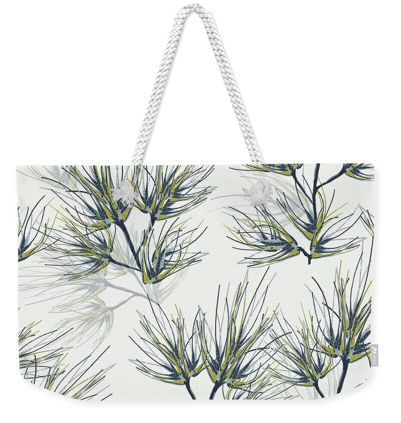 Pine Weekender Tote Bag featuring the digital art Pine Needles Pattern Cream by Sand And Chi
