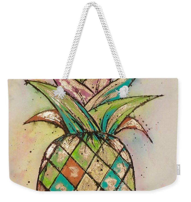 Pineapple Weekender Tote Bag featuring the painting Pineapple Gold by Midge Pippel