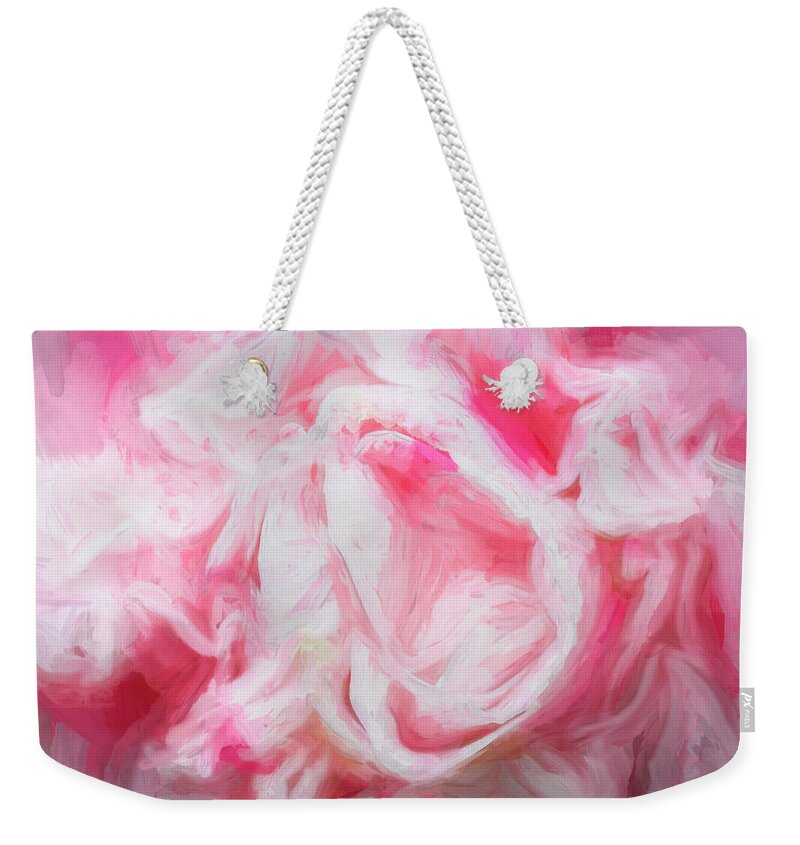 Camellia Abstract Weekender Tote Bag featuring the photograph Pink Camellias Japonica Abstract X104 by Rich Franco