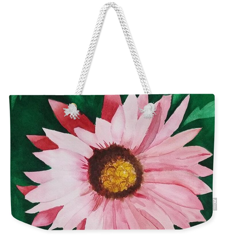 Pink Flower Weekender Tote Bag featuring the painting Pink Daisy by Elise Boam