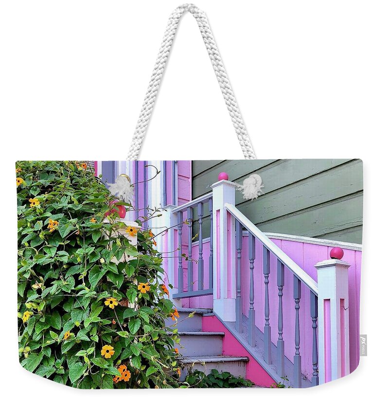  Weekender Tote Bag featuring the photograph Pink Entry by Julie Gebhardt
