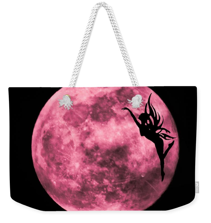Nature Weekender Tote Bag featuring the mixed media Pink Fairy Moon by Judy Cuddehe
