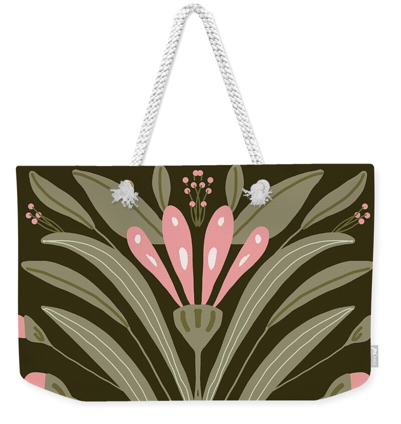 Pink Floral Tile Weekender Tote Bag featuring the drawing Pink Floral Tile by Nancy Merkle