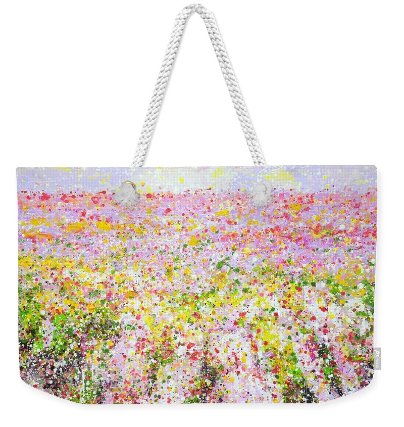 Nature Weekender Tote Bag featuring the painting 	Pink flower field. by Iryna Kastsova