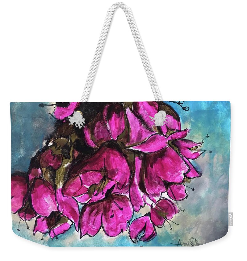  Weekender Tote Bag featuring the painting Pink Flowers by Angie ONeal