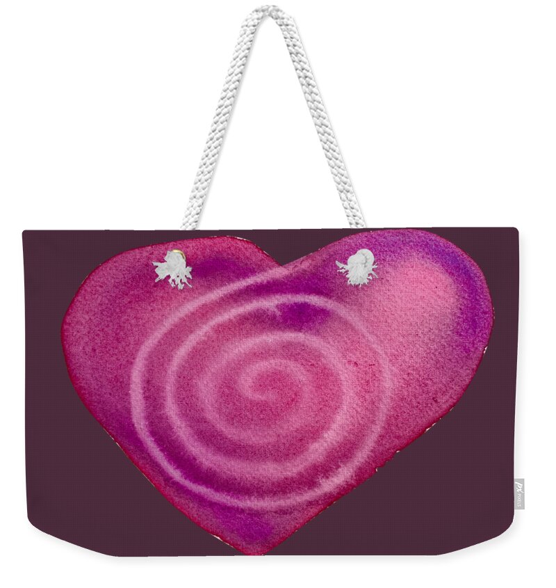 Vibrant Weekender Tote Bag featuring the painting Pink Heart Spiral by Sandy Rakowitz