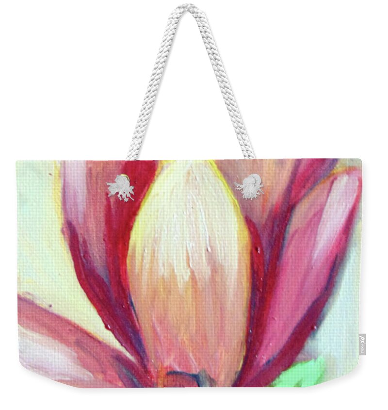 Weekender Tote Bag featuring the painting Pink Magnolia by Loretta Nash