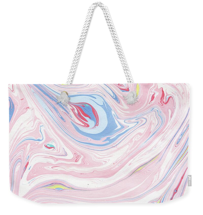 Marble Weekender Tote Bag featuring the painting Pink Marble Pastel Blush Painting by Modern Art