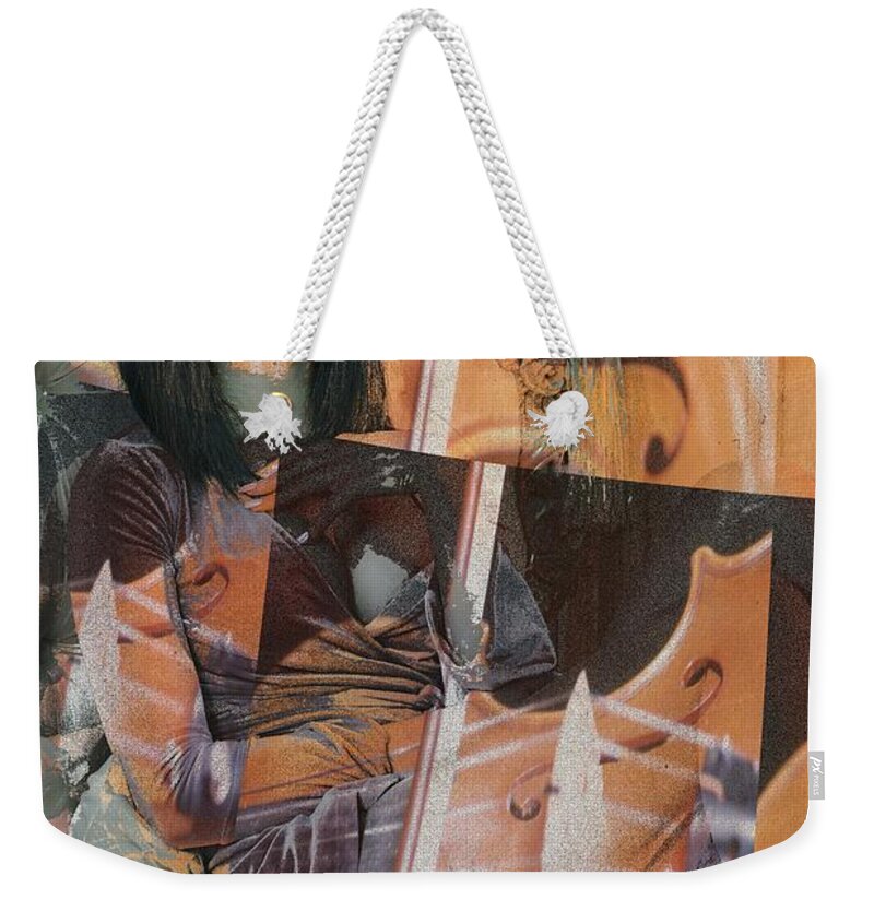 Fractal Weekender Tote Bag featuring the digital art Pink Noise Violin by Stephane Poirier